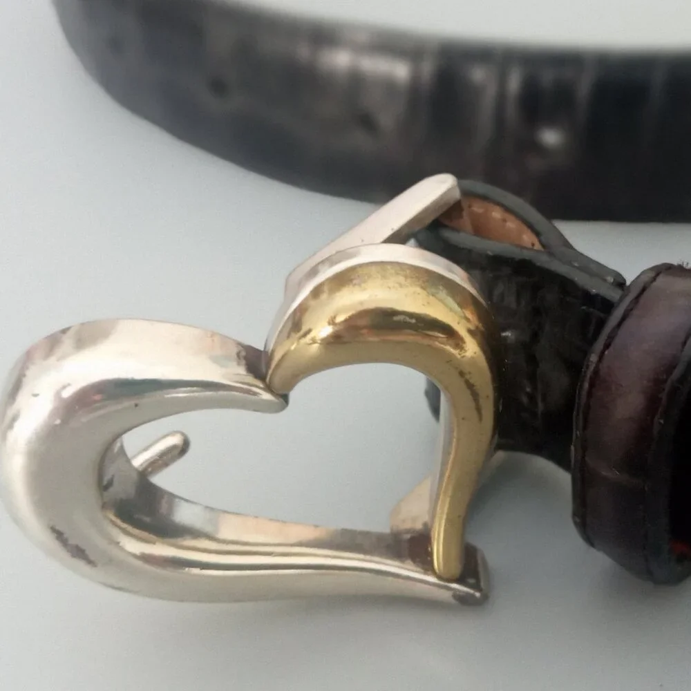 Leather Two Tone Heart Buckle Vintage Ladies Belt - Picture 5 of 5